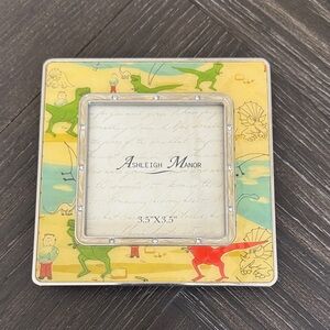 Dinosaur Picture Frame Metal Yellow Green 3.5x3.5 Kids Room Decor Nursery Dino